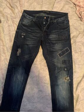 Balmain Dark Blue Slim Straight Patchwork Jeans